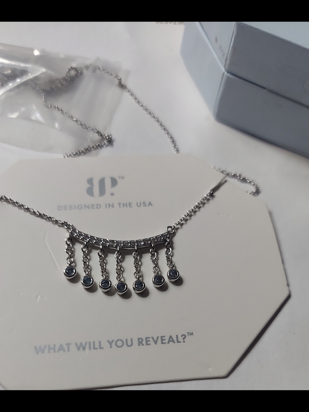 Bomb Party Silver Dangle Necklace with Seven Pendant Drops - Silver - Picture 1 of 4